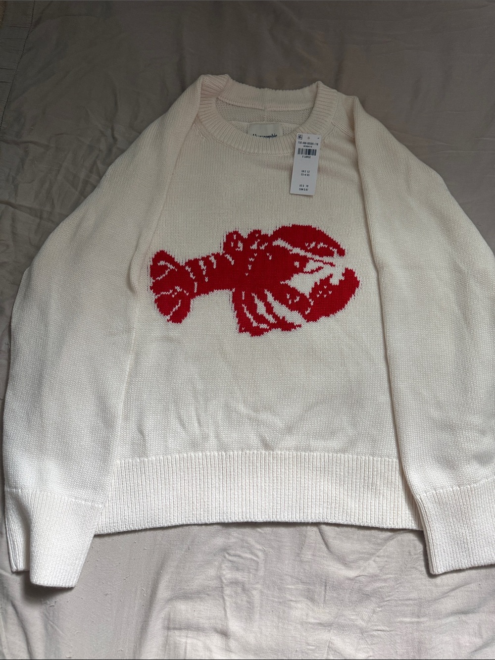 Abercrombie & Fitch Cream Crewneck Sweater with Red Lobster Motif